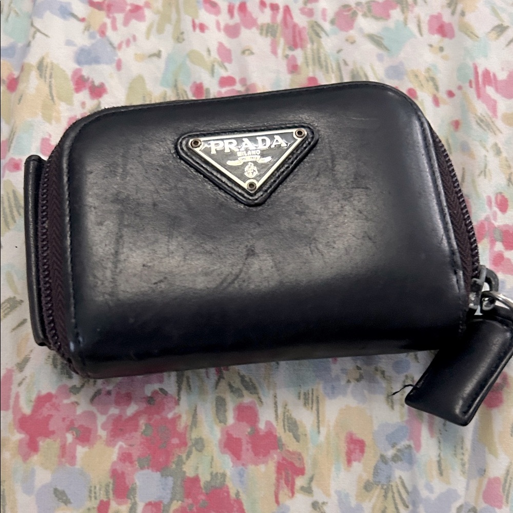 Prada deep purple leather zip small wallet or credit card accessory.